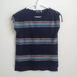 4/$20 100% cotton navy blue embroidered stripes sleeveless cotton tee top Small